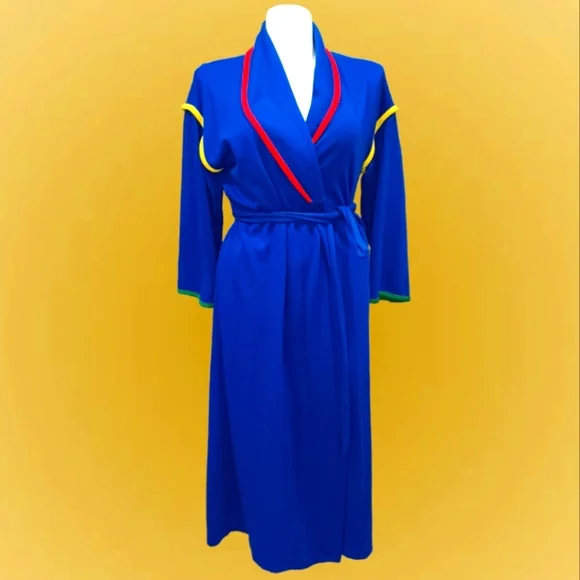 Vintage Tiffany Lounge Wear Unisex Robe Sz M ROYAL Blue Mork & Mindy 70s Style - Picture 1 of 8